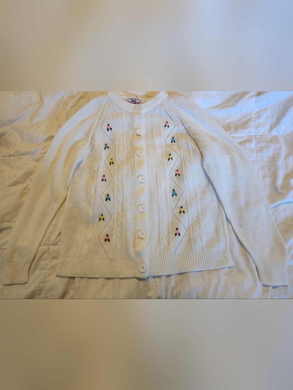 White Embroidered Button-Front Women’s Cardigan Sweater